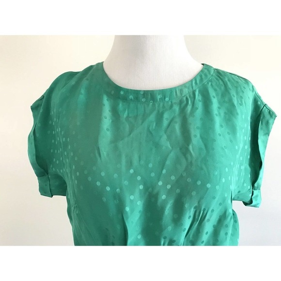Fossil | Emily Silk Dress Size 0 Luminary Green Polka Dot Crewneck Empire Waist - Picture 6 of 12